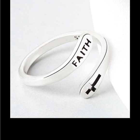 Sterling Silver Adjustable ring Faith + Cross ring, adjustable band stamped S925 - Picture 3 of 5